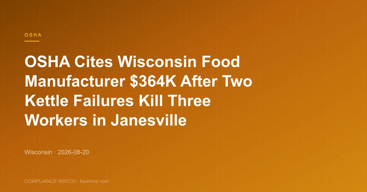 OSHA Cites Wisconsin Food Manufacturer $364K After Two Kettle Failures Kill Three Workers in Janesville